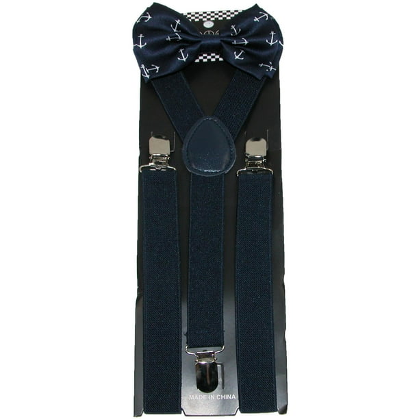 CTM Mens Plaid Print Bow Tie with Solid Suspender Set CTM Mens Plaid Print Bow Tie with Solid Suspender Set